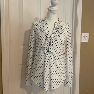 White House | Black Market polka dot blouse with ruffle detail, size XS